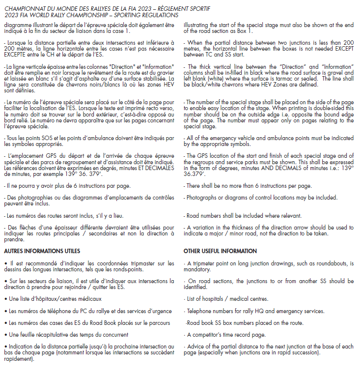 FIA road rally roadbook specification page 2