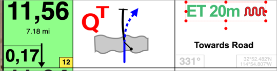 The chosen icon placed next to the ET distance, selected as one draggable, resizable object