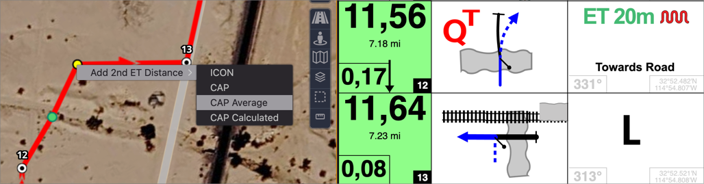 The Add 2nd ET Distance menu on a later track point, with CAP Average highlighted